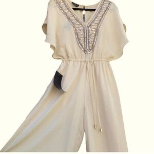 Bebe Ivory Jumpsuit with Metallic Trim- NWT